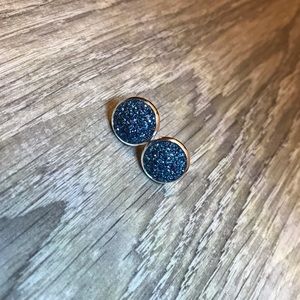 Blue/Pink Glitter Druzy w/Silver Stud Earrings